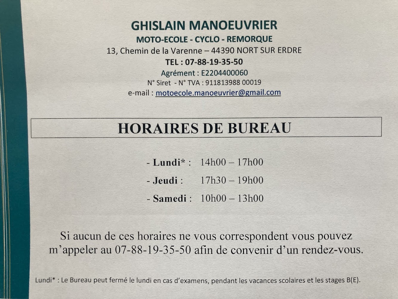 GHISLAIN MANOEUVRIER Moto-Ecole - Cyclo - Remorque