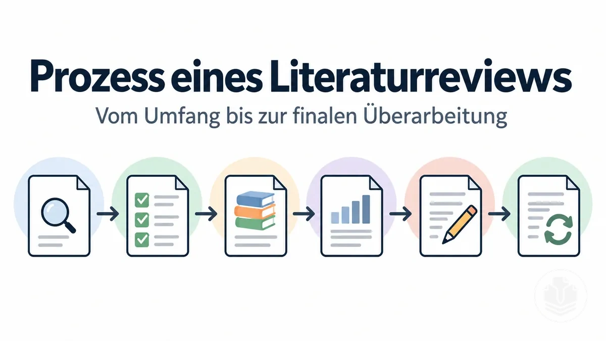 Prozess eines Literaturreviews von der Festlegung des Umfangs bis zur finalen Überarbeitung.
