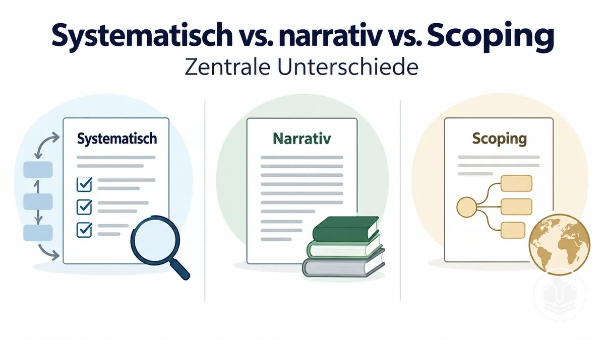 Vergleich von systematischen, narrativen und Scoping-Review-Ansätzen.
