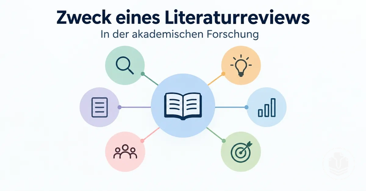Diagramm zur akademischen Forschung mit den zentralen Zwecken eines Literaturreviews.