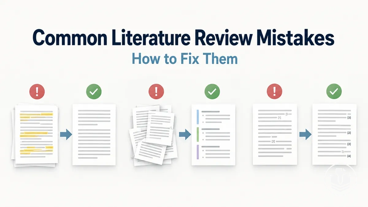 Common literature review mistakes and corresponding correction paths.
