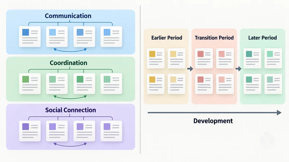 Example evidence arranged thematically by categories and chronologically by time periods