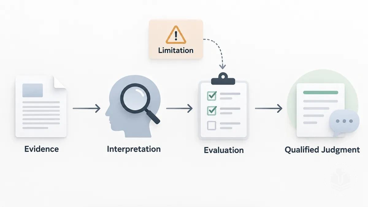 Diagram showing evidence interpreted and evaluated to form a critical analytical judgment.