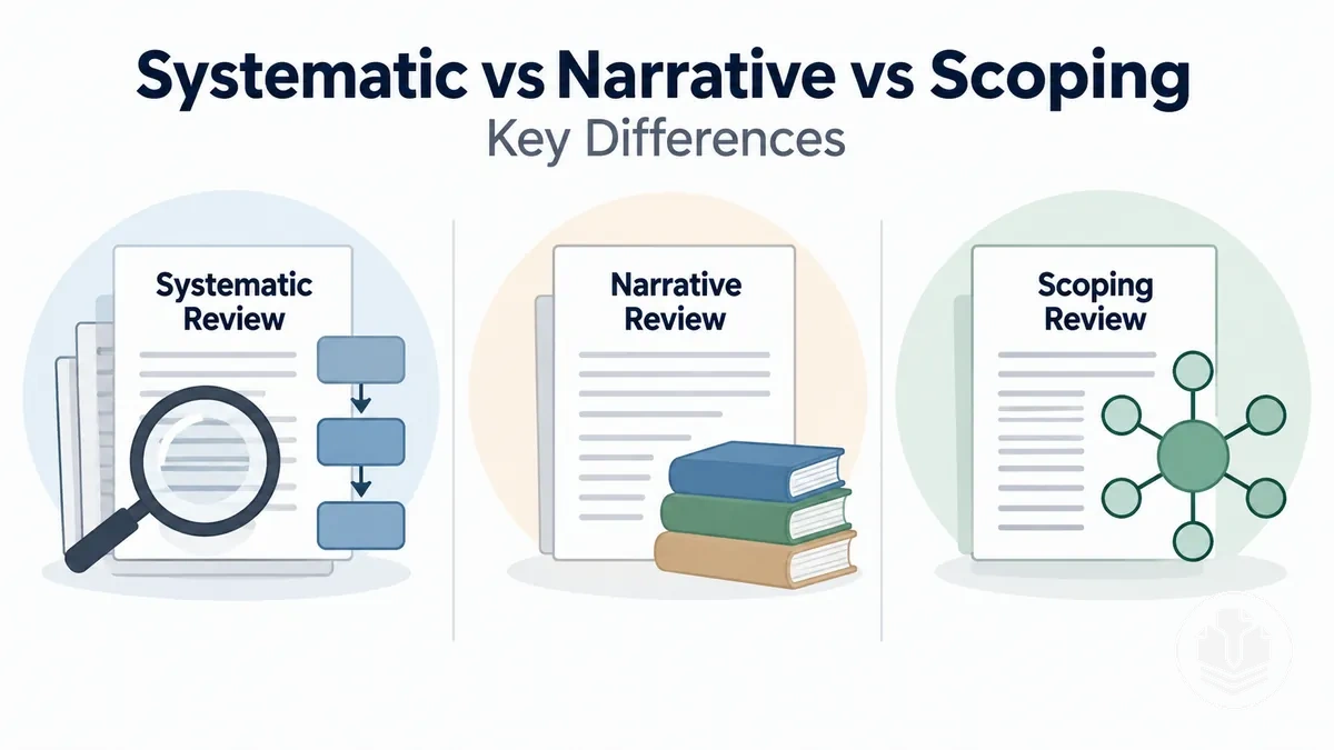 Comparison of systematic, narrative, and scoping review approaches.