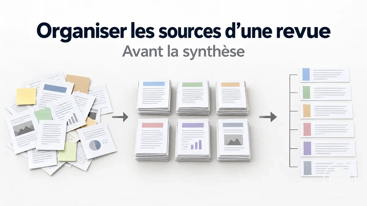 Processus d’organisation des sources d’une revue de littérature avant la synthèse.