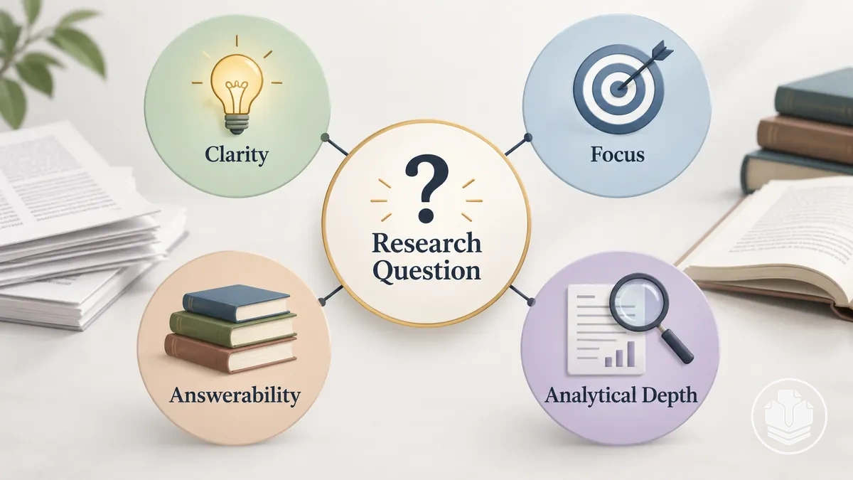 Critères d’évaluation de la clarté, du ciblage, de la possibilité d’apporter une réponse à partir de la littérature et de la profondeur analytique d’une question de recherche.