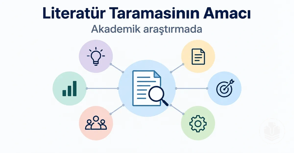 Literatür taramasının akademik araştırmadaki temel amaçlarını gösteren diyagram.