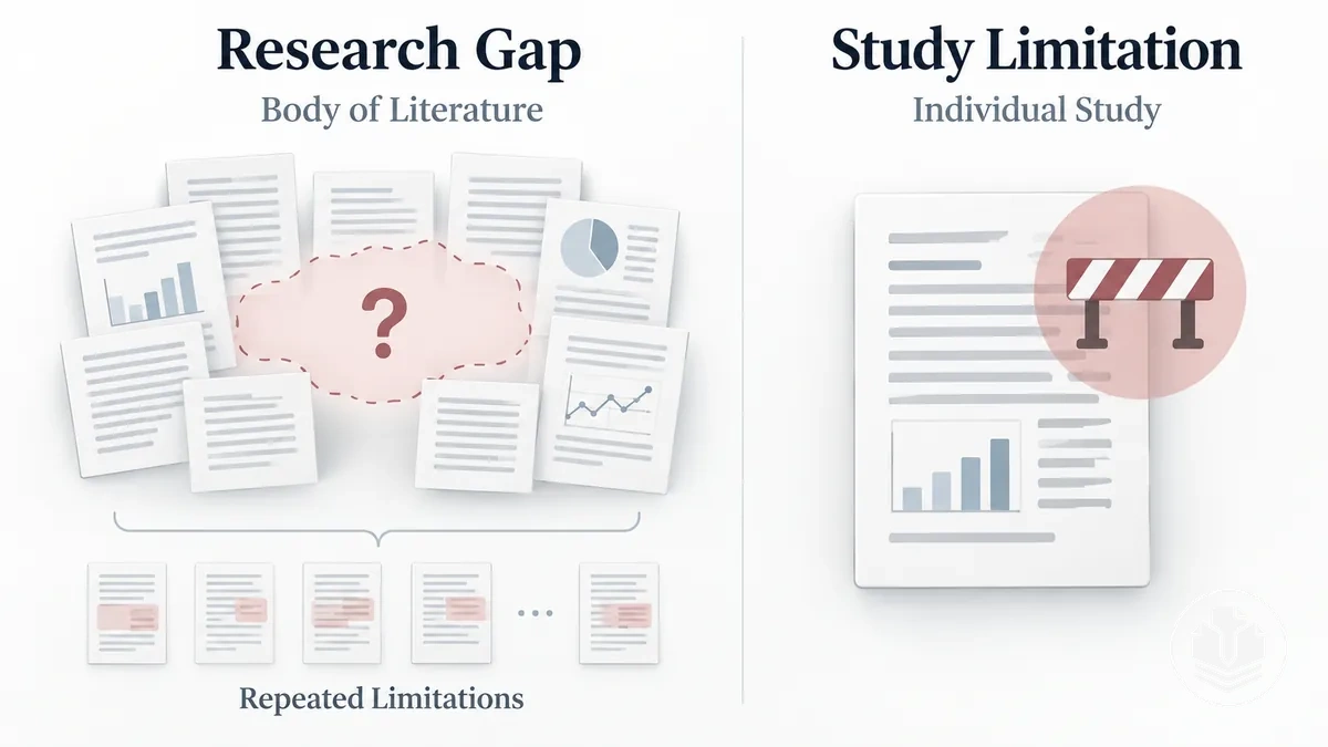 Bir literatür bütünündeki araştırma boşlukları ile tek bir çalışmadaki sınırlılıkları karşılaştıran grafik.